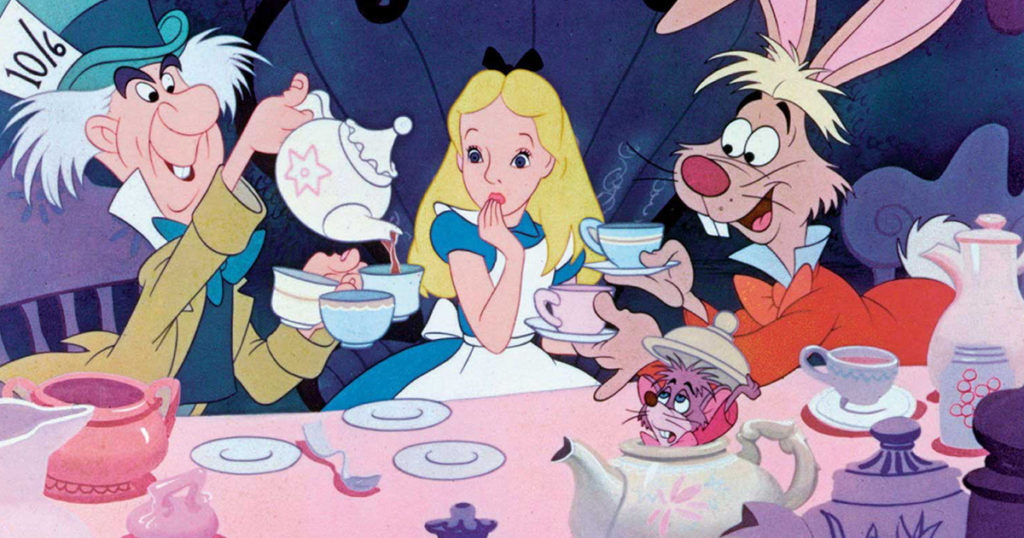 The Mad Hatter pours tea in Disney's Alice in Wonderland (1951)